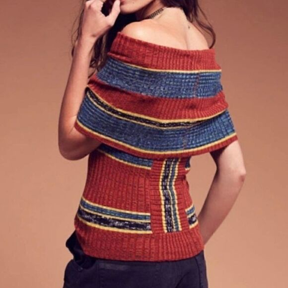 Free People Carly Striped Cowl Neck Sleeveless Sweater Top S Boho Hippie 70s - Picture 8 of 14